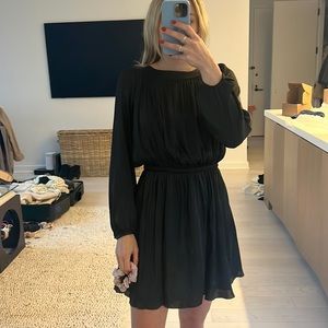 Aritzia Black Babaton Gathered Waist Long Sleeve Mini Dress $225 XS